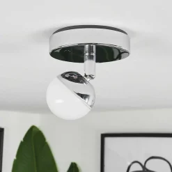 Plafonnier Idual Olivine Led Chrome, 1 Lumiere, Telecommandes, Changeur De Couleurs