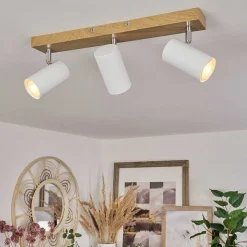 Plafonnier Javel Brun, Chrome, Couleur Bois, 3 Lumieres