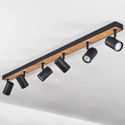 Plafonnier Javel Brun, Couleur Bois, Noir, 6 Lumieres