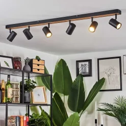 Plafonnier Javel Brun, Couleur Bois, Noir, 6 Lumieres