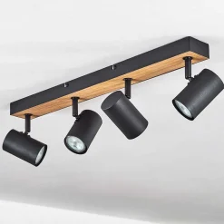 Plafonnier Javel Brun, Couleur Bois, Noir, 4 Lumieres