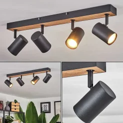 Plafonnier Javel Brun, Couleur Bois, Noir, 4 Lumieres