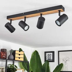 Plafonnier Javel Brun, Couleur Bois, Noir, 4 Lumieres