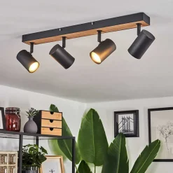 Plafonnier Javel Brun, Couleur Bois, Noir, 4 Lumieres