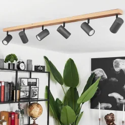 Plafonnier Javel Brun, Gris, Couleur Bois, 6 Lumieres