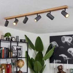 Plafonnier Javel Brun, Gris, Couleur Bois, 6 Lumieres