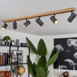 Plafonnier Javel Brun, Gris, Couleur Bois, 6 Lumieres