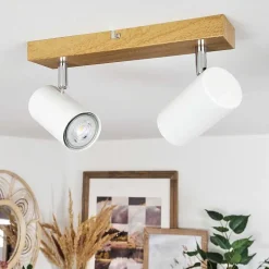 Plafonnier Javel Chrome, Couleur Bois, 2 Lumieres