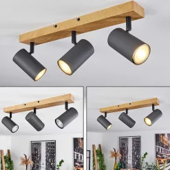 Plafonnier Javel Couleur Bois, Noir, 3 Lumieres