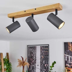 Plafonnier Javel Couleur Bois, Noir, 3 Lumieres