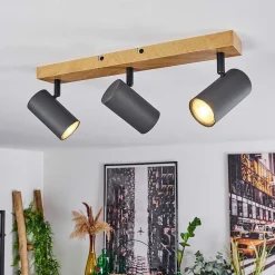 Plafonnier Javel Couleur Bois, Noir, 3 Lumieres