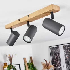 Plafonnier Javel Couleur Bois, Noir, 3 Lumieres