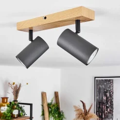 Plafonnier Javel Couleur Bois, Noir, 2 Lumieres