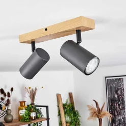 Plafonnier Javel Couleur Bois, Noir, 2 Lumieres