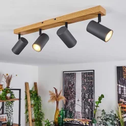 Plafonnier Javel Couleur Bois, Noir, 4 Lumieres