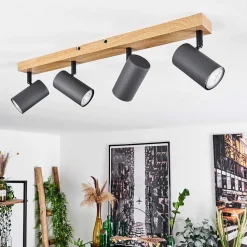 Plafonnier Javel Couleur Bois, Noir, 4 Lumieres