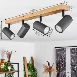 Plafonnier Javel Couleur Bois, Noir, 4 Lumieres