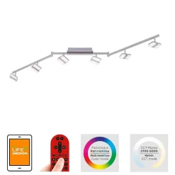 Plafonnier Leuchten-Direkt Sabi Led Nickel Mat, 6 Lumieres, Telecommandes, Changeur De Couleurs