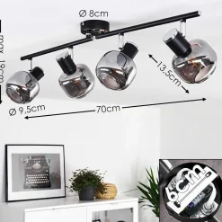 Plafonnier Lexington Chrome, Noir, 4 Lumieres