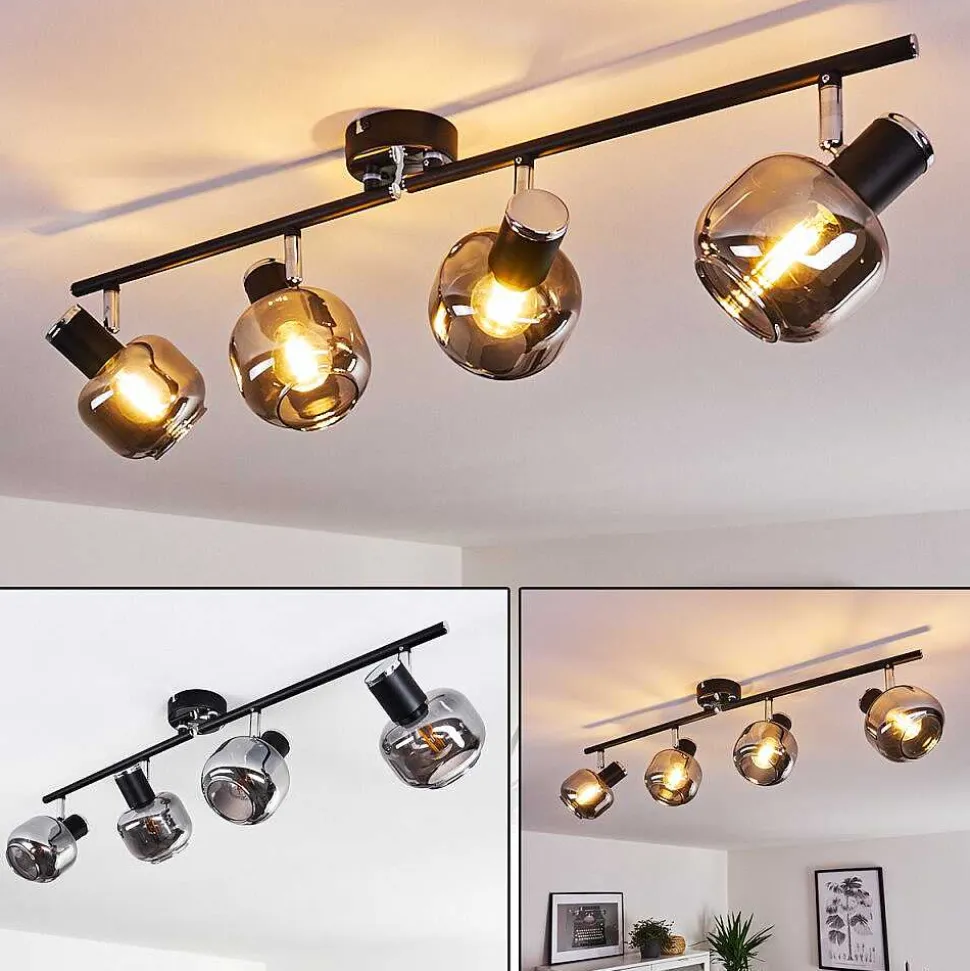 Plafonnier Lexington Chrome, Noir, 4 Lumieres