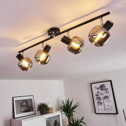 Plafonnier Lexington Chrome, Noir, 4 Lumieres