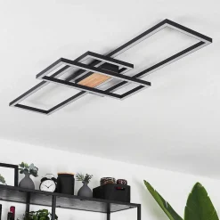 Plafonnier Longos Led Brun, Couleur Bois, Noir, 1 Lumiere