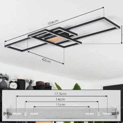 Plafonnier Longos Led Brun, Couleur Bois, Noir, 1 Lumiere