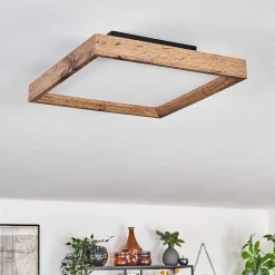 Plafonnier Longvic Led Brun, Couleur Bois, Noir, 1 Lumiere