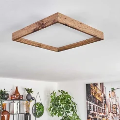 Plafonnier Longvic Led Brun, Couleur Bois, Noir, 1 Lumiere