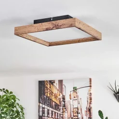 Plafonnier Longvic Led Brun, Couleur Bois, Noir, 1 Lumiere