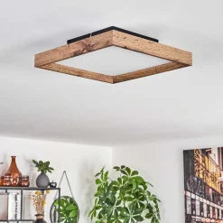 Plafonnier Longvic Led Brun, Couleur Bois, Noir, 1 Lumiere