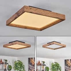 Plafonnier Longvic Led Brun, Couleur Bois, Noir, 1 Lumiere