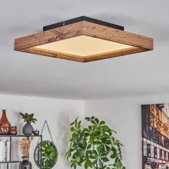 Plafonnier Longvic Led Brun, Couleur Bois, Noir, 1 Lumiere