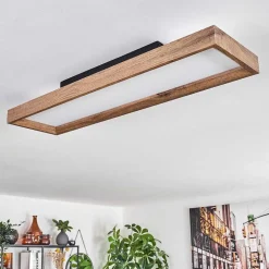 Plafonnier Longvic Led Brun, Couleur Bois, Noir, 1 Lumiere