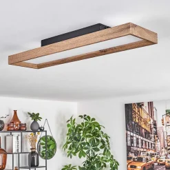 Plafonnier Longvic Led Brun, Couleur Bois, Noir, 1 Lumiere