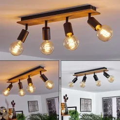 Plafonnier Maidford Bois Fonce, Noir, 4 Lumieres