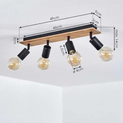 Plafonnier Maidford Bois Fonce, Noir, 4 Lumieres