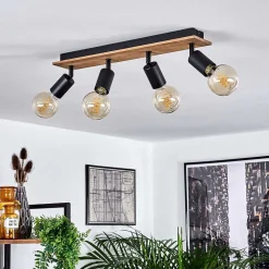 Plafonnier Maidford Bois Fonce, Noir, 4 Lumieres