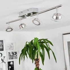 Plafonnier Marsen Led Chrome, Nickel Mat, 4 Lumieres, Telecommandes, Changeur De Couleurs