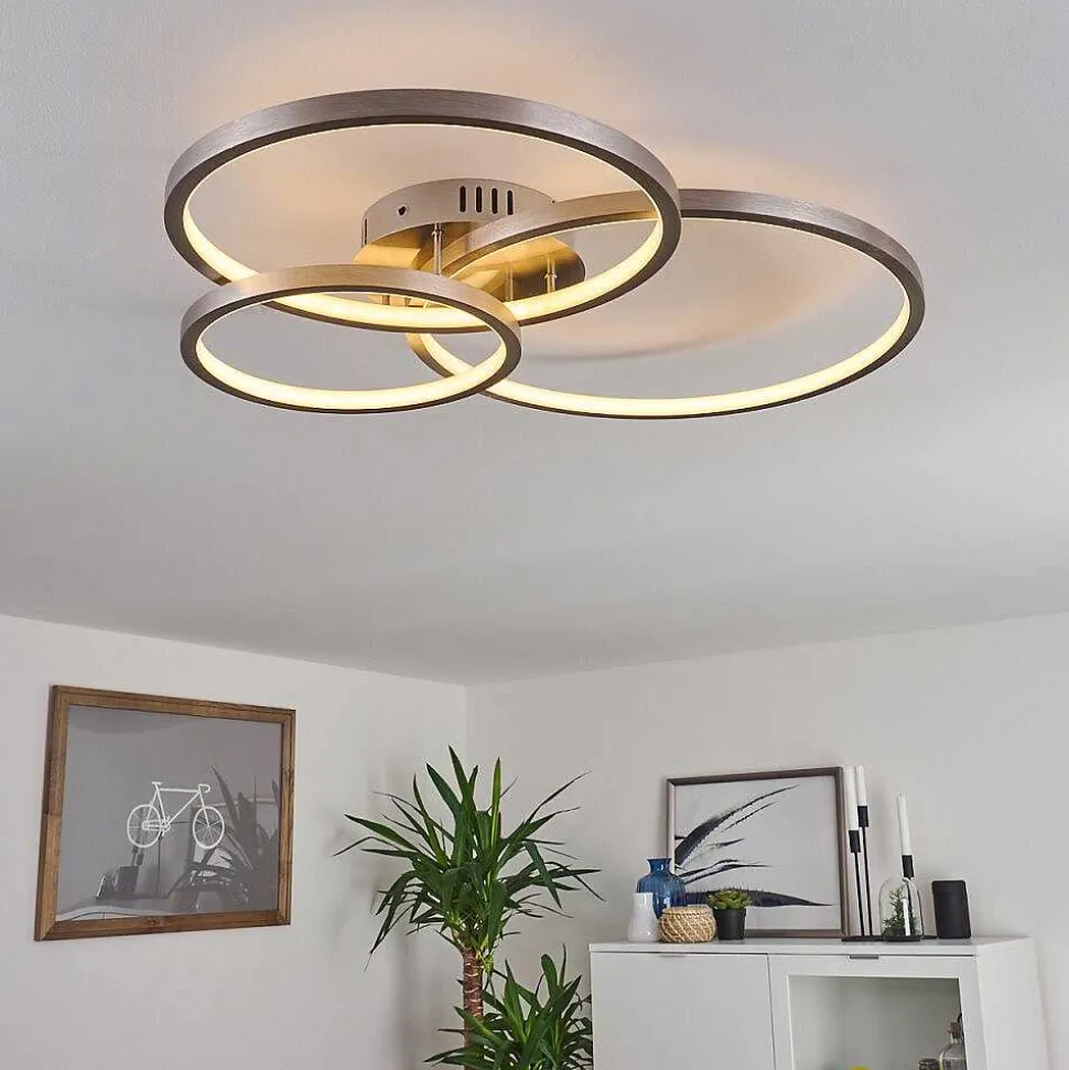 Plafonnier Moemoto Led Nickel Mat, 1 Lumiere, Telecommandes