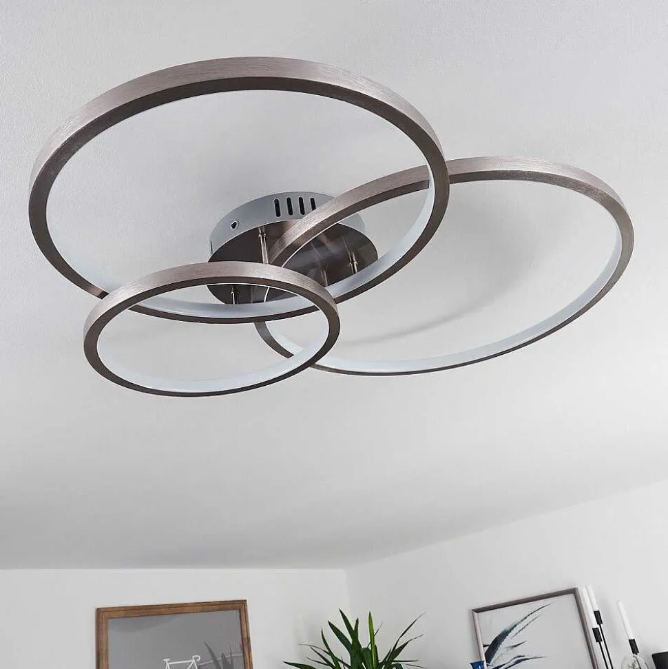 Plafonnier Moemoto Led Nickel Mat, 1 Lumiere, Telecommandes