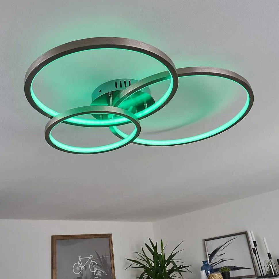 Plafonnier Moemoto Led Nickel Mat, 1 Lumiere, Telecommandes