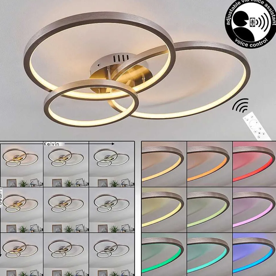 Plafonnier Moemoto Led Nickel Mat, 1 Lumiere, Telecommandes