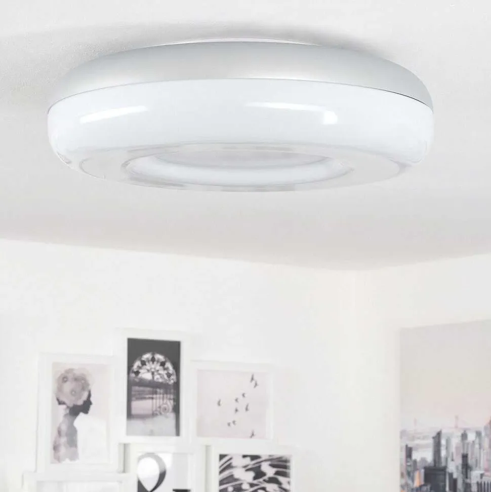 Plafonnier Monfebres Led Argente, Blanc, 1 Lumiere, Telecommandes, Changeur De Couleurs