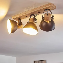 Plafonnier Orny Anthracite, Bois Clair, 3 Lumieres