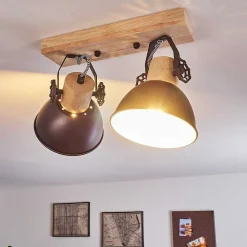 Plafonnier Orny Anthracite, Bois Clair, 2 Lumieres