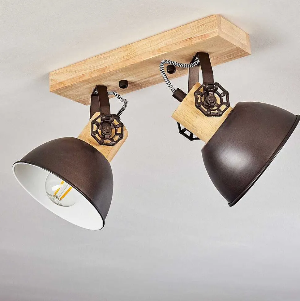 Plafonnier Orny Anthracite, Bois Clair, 2 Lumieres