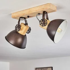 Plafonnier Orny Anthracite, Bois Clair, 2 Lumieres