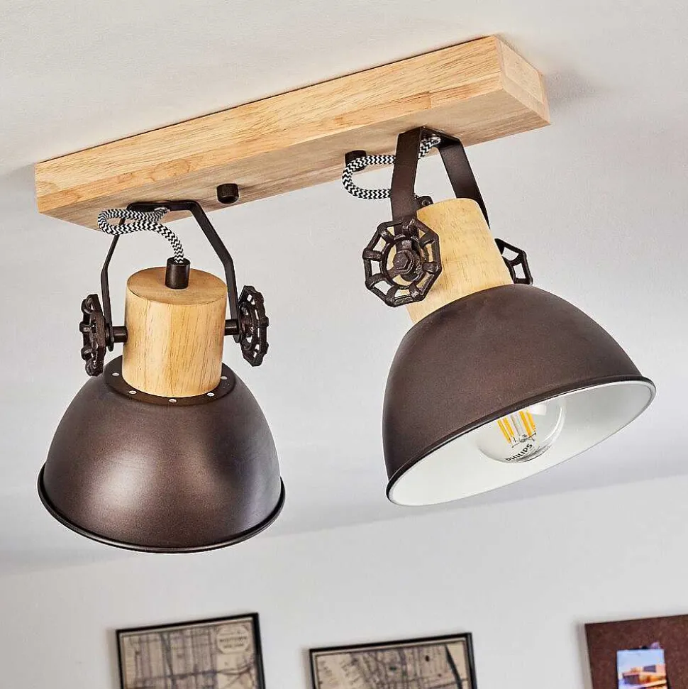 Plafonnier Orny Anthracite, Bois Clair, 2 Lumieres