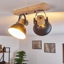 Plafonnier Orny Anthracite, Bois Clair, 2 Lumieres